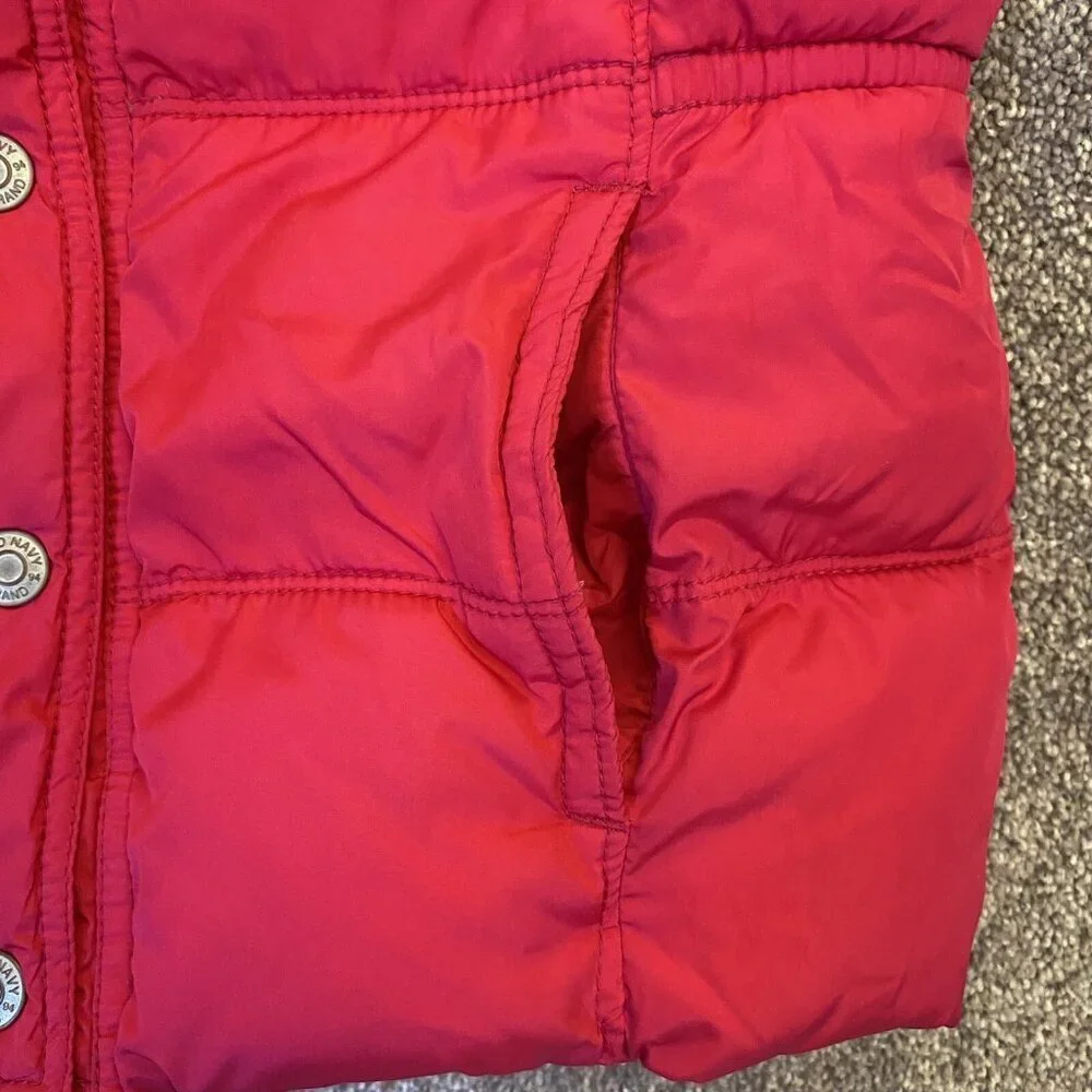 Old Navy Girls Puffer Quilted Vest Size XL Pink Red Sleeveless Lined Pockets EUC